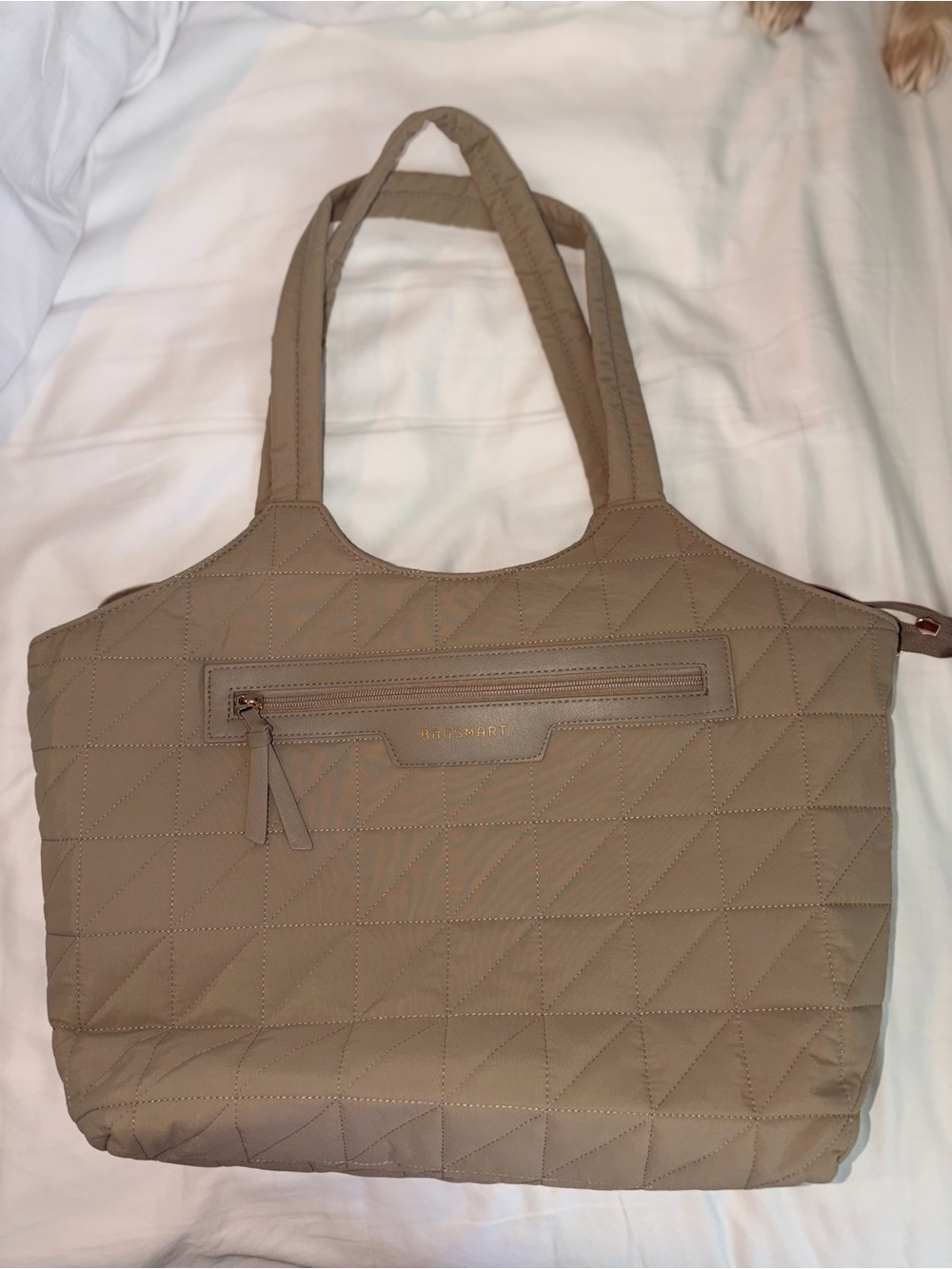 Bagsmart Quilted Tote Bag in tan